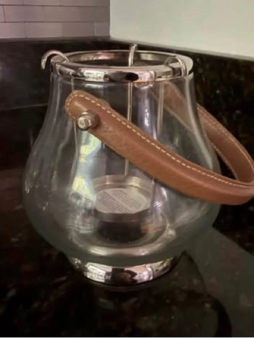 Glass & Leather Petite Hurricane Lanterns | Set of 3